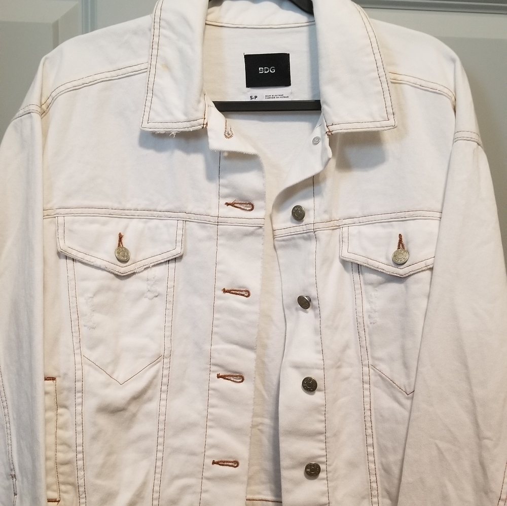 White BDG distressed jean jacket